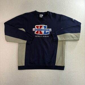 Y2K Reebok Super Bowl Crewneck Sweatshirt Men M Blue Gray Boxy Pullover Vintage
